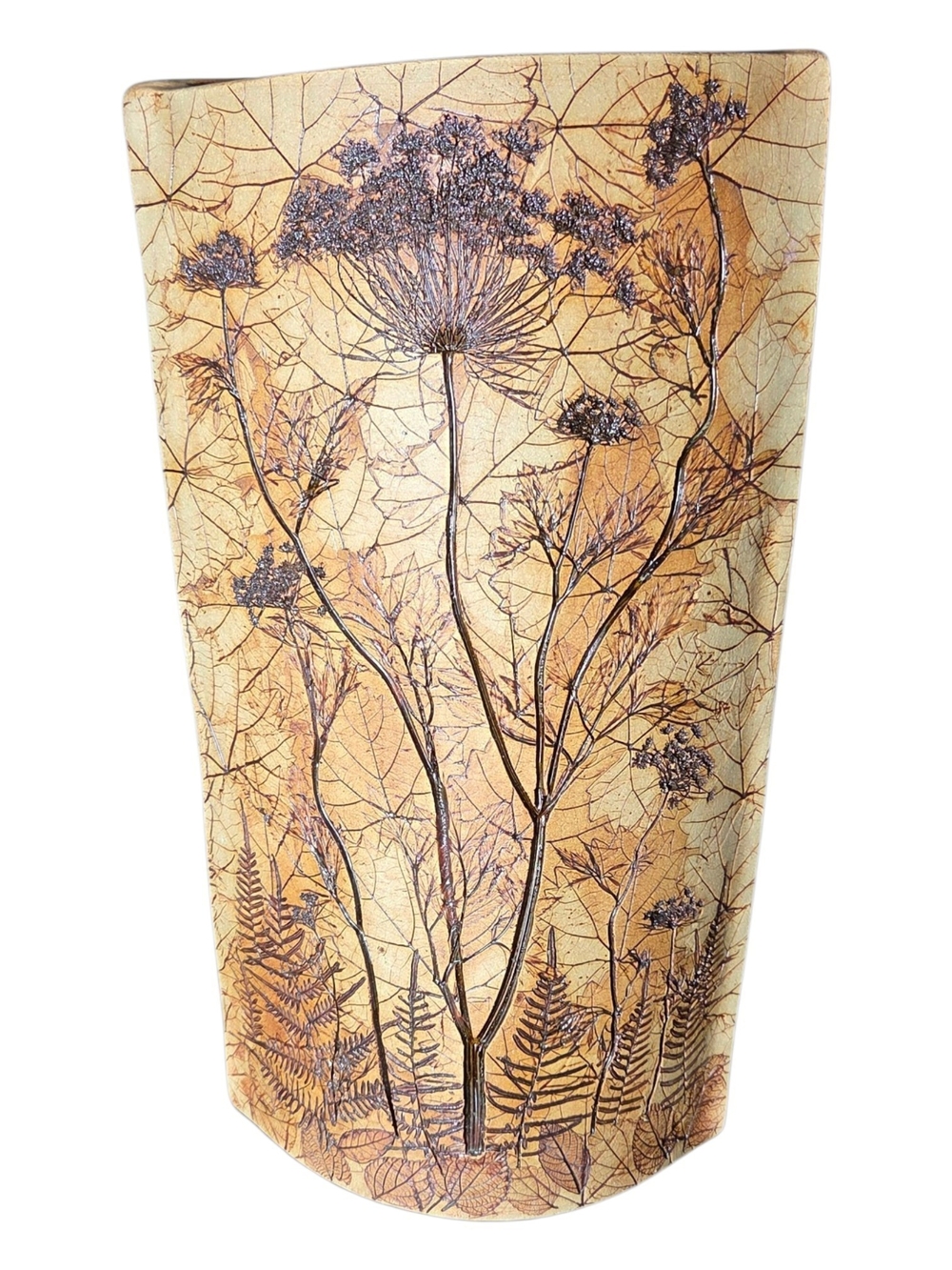 Botanical Gold Ceramic Wall Panel - Floral Silhouette Art